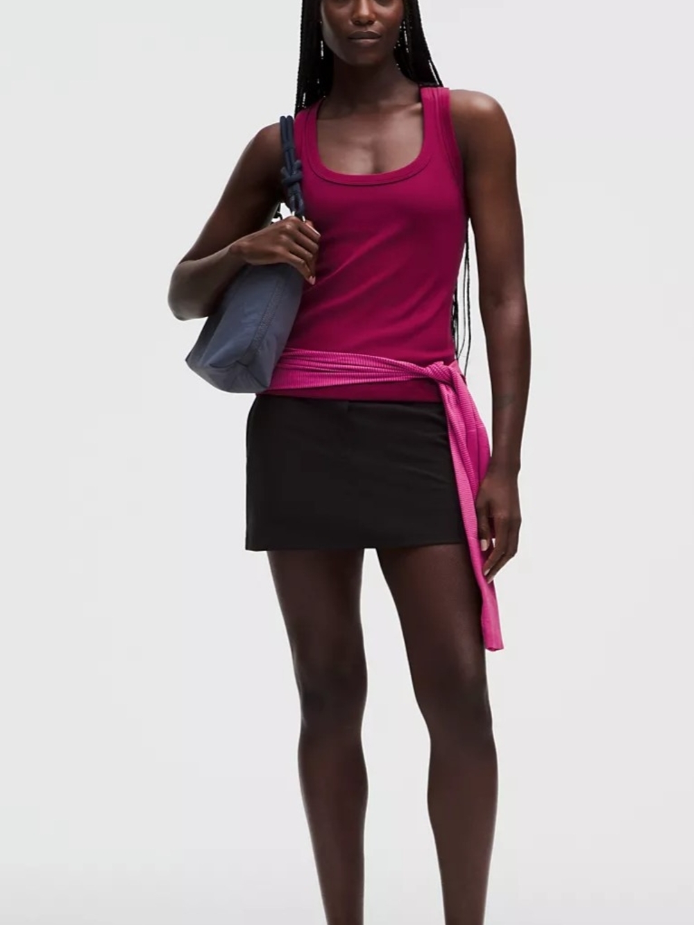 Ribbed Square-Neck Tank Top - Raspberry - Picture 3 of 6